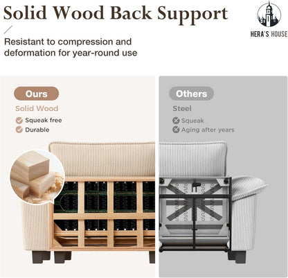 Modular Corduroy Beige Three Piece Sofa Set For Living Room