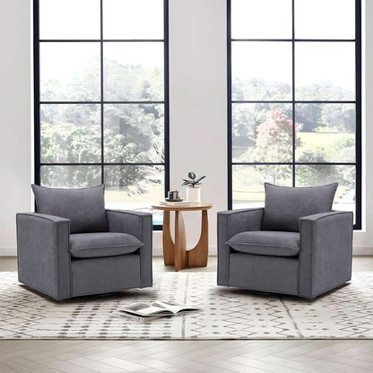 Grey Upholstered Swivel Armchair Twin Pack LivingRoom