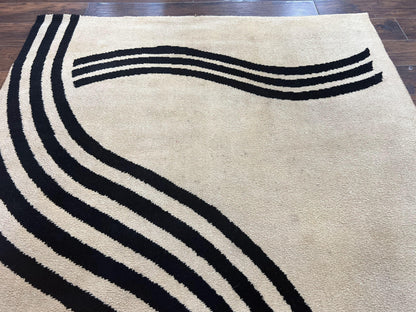 Modern Rug 6x9, Cream and Black, Abstract Pattern