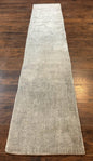 Modern Tibetan Runner Rug 1.9 x 8.6, Wool and Silk Highlights, Gray/Silver, Narrow Runner for Hallway or Kitchen
