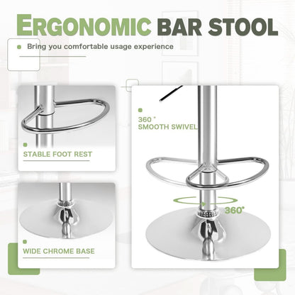 Bar Stools Set Of 2 Black PU Leather Swivel Adjustable Counter Height