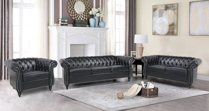 Modern Black Faux Leather Tufted Sofa and Chair Set
