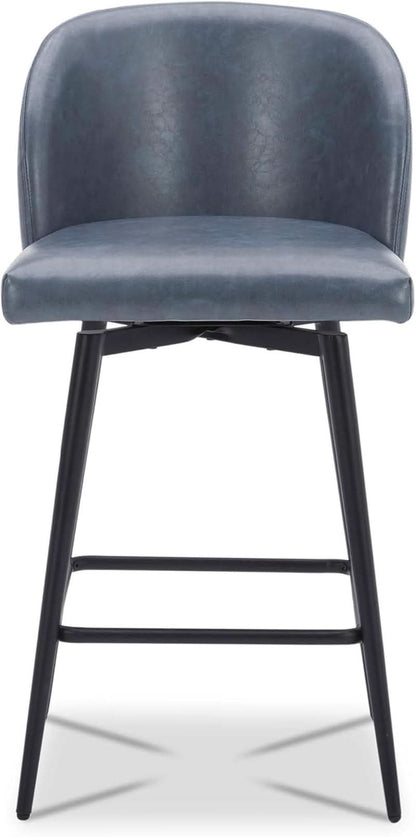 Counter Height Bar Stools 3 Pack Blue Faux Leather Swivel