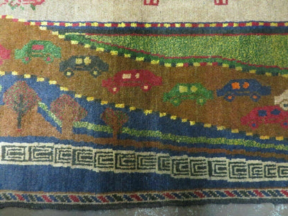 3' X 5' New Vintage Handmade Afghan Balouch Tribal Wool Pictorial Rug # 303