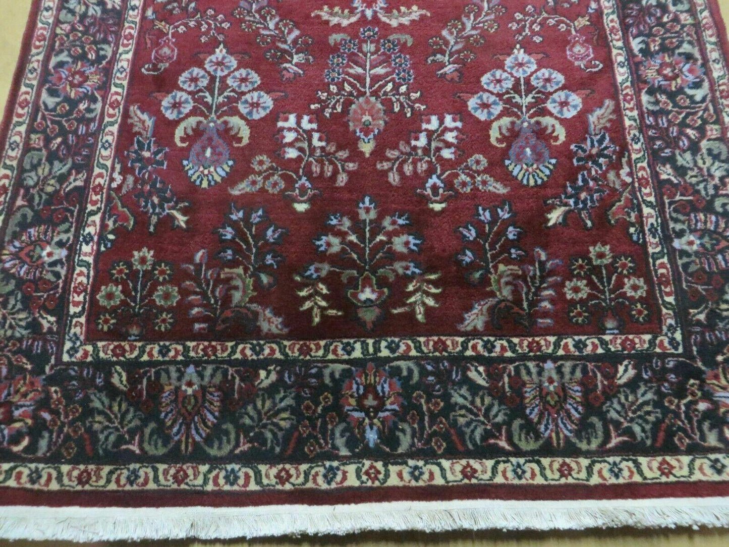 4' X 6' Vintage Handmade Fine India Jaipur Floral Oriental Wool Rug Red Nice