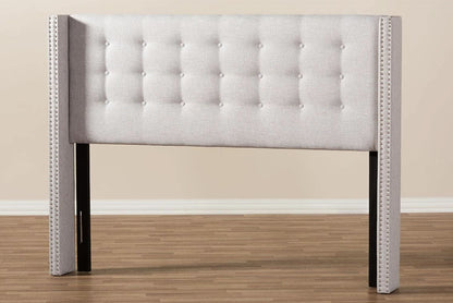 Modern Greyish Beige Winged Tufted Fabric Queen Headboard
