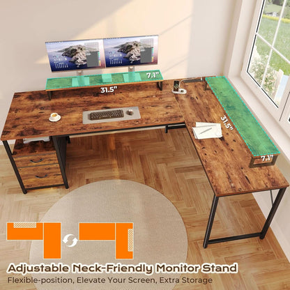 Sixty Three Inch L Shaped Desk USB Port Ergonomic Workspace