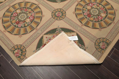 9x12 Beige Hand Hooked 100% Wool Traditional French Aubusson Oriental Area Rug