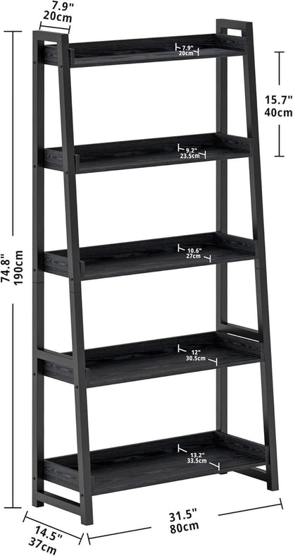 Industrial 5 Tier Bookshelf With Steel Frame 74In Tall