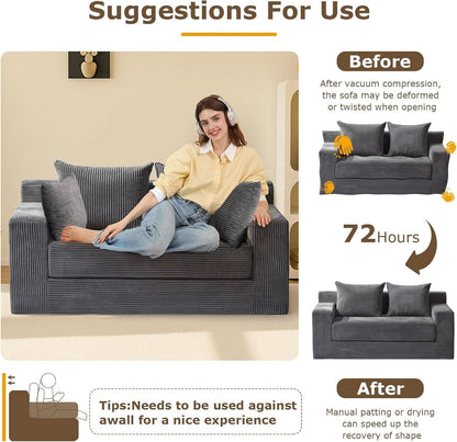 Corduroy Convertible Sofa Bed Three In One BeigeTone Sleeper