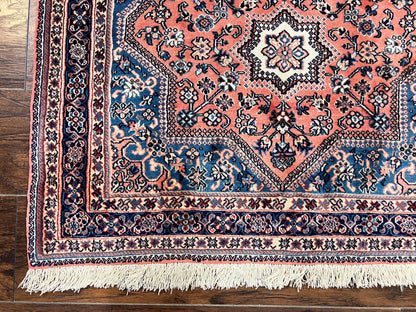 Persian Shiraz Rug 3x5, Geometric Tribal Rug, Wool Hand Knotted Vintage Carpet, Light Red & Blue, Signed by Masterweaver