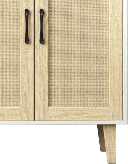 White Buffet Cabinet Sideboard With Rattan Doors Storage