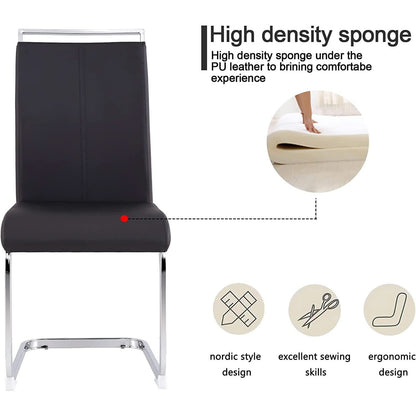 6 Piece Black PU Leather Dining Chairs With Metal Legs