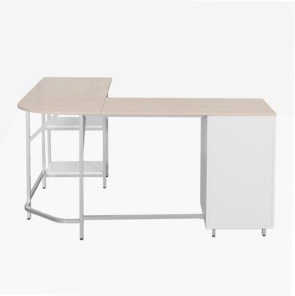 L Shaped Desk Two Toned With Drawers And Open Shelf Home Office