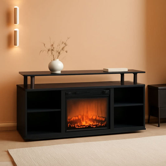 Jensen Open Shelving TV Entertainment Center With Electric Fireplace 55 Inch