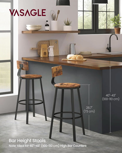 Bar Stools Set Of 2 Counter Height 28.7 Inch With Back Rustic Brown And Black