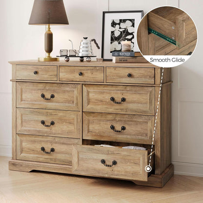 Nine Drawer Dresser Handcrafted Rustic Oakwood Finish
