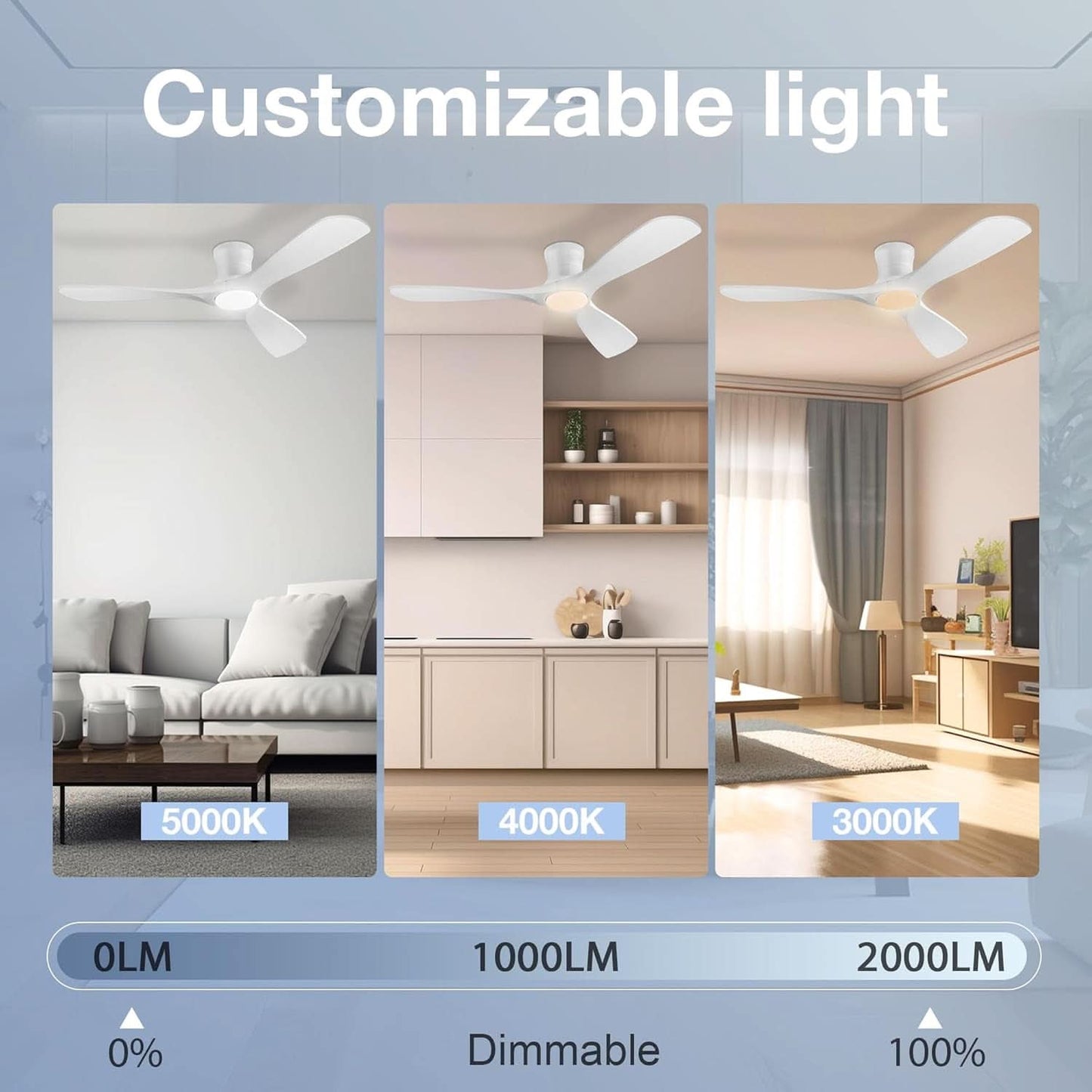 52 Inch Smart Low Profile Ceiling Fan With Remote Control
