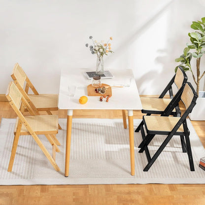 Rattan Folding Dining Chairs Set Of 2 Black Mid Century