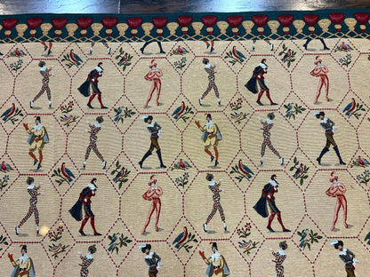 Square Tapestry 5x5, Wall Hanging, Human Pictorials, Court Jesters, Vintage