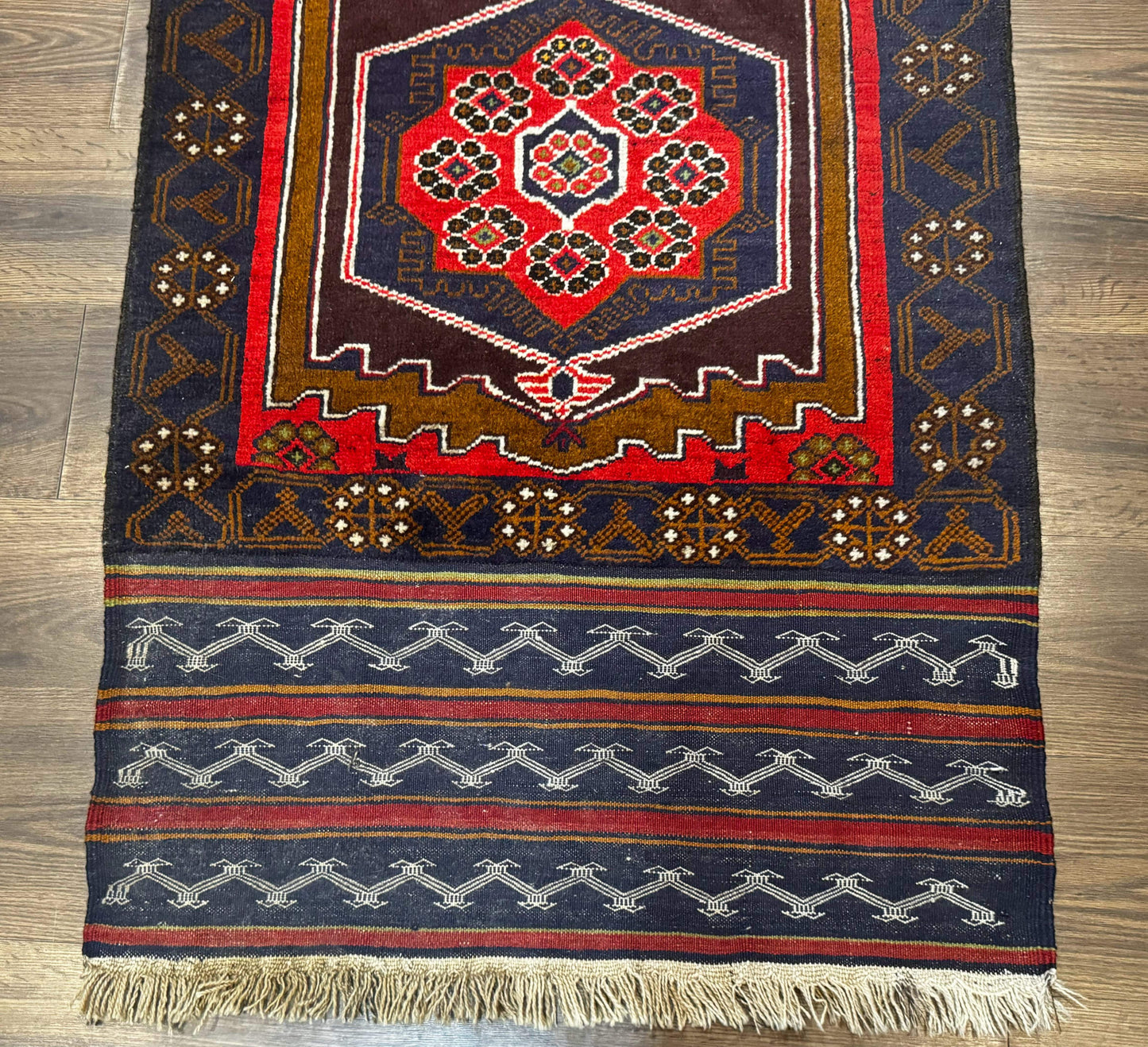 Afghan Rug 3x5, Tribal, Navy Blue, Wool, Handmade, Geometric, Rustic