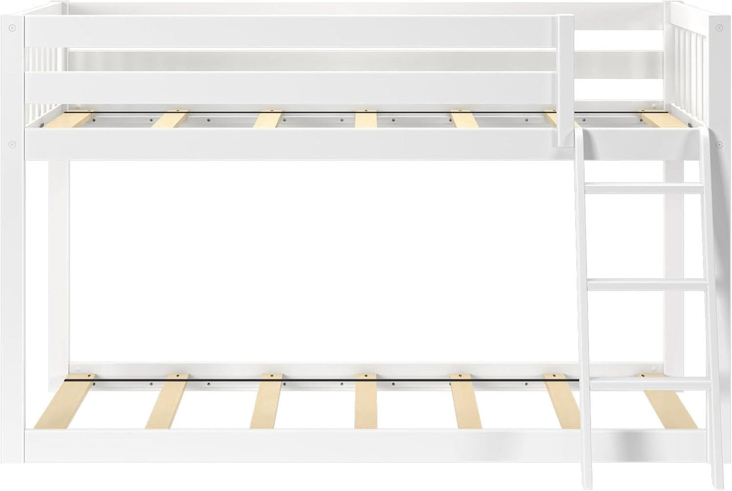 White Twin Low Bunk Bed Solid Wood Frame For Kids Safe