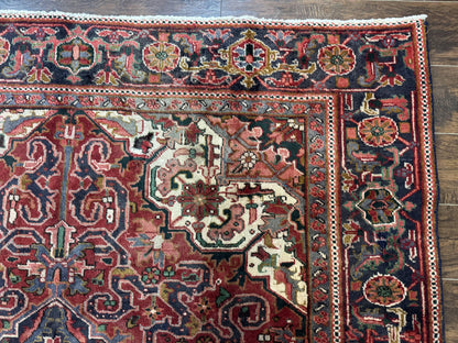 Persian Heriz Rug 6.6 x 9, Geometric Wool Persian Carpet