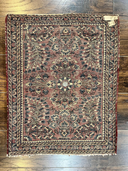 Antique Persian Sarouk Rug 2 x 2.5, Small Sarouk Carpet, Red Floral 1920s Red, Fine 170 KPSI, Wool Handmade Rug