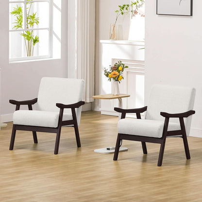 Beige Upholstered Modern Midcentury Solid Wood Armchair With Cushions