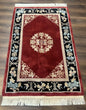 Dark Red Chinese Wool Rug 4x6, Chinese 90 Line Rug, Carving Rug, Handmade, Pair B
