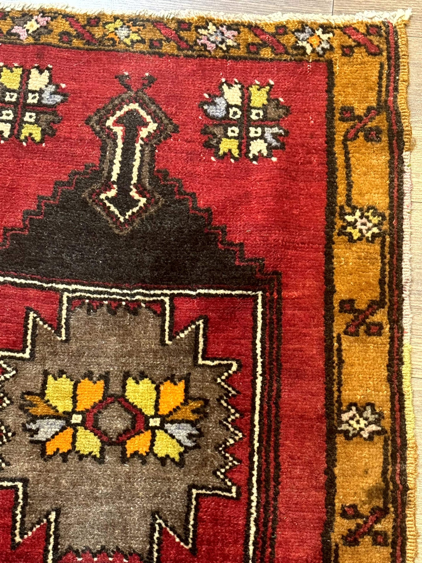 Turkish Yastik Rug 2x3, Geometric Medallion, Small Turkish Wool Rug, Red