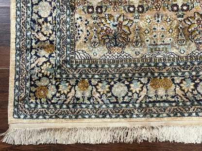 Silk Indian Kashmiri Rug 3x4, Very Fine 400 KPSI, Silk Prayer Rug, Handmade