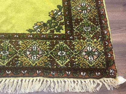 Moroccan Rug 6x8, Semi Open Field, Vintage, Lime Green, Wool Carpet
