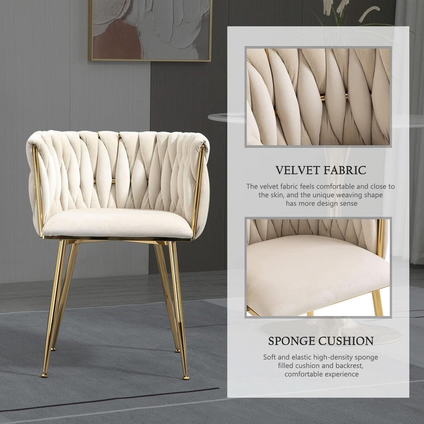 Velvet Dining Chairs With Gold Metal Legs Tufted Modern Wingback Set Of 4
