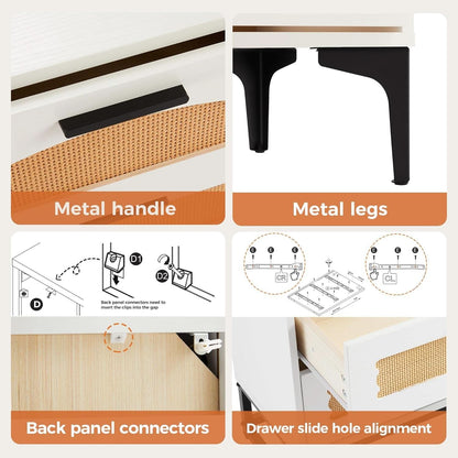 Six Drawer White Dresser With Industrial Steel Base