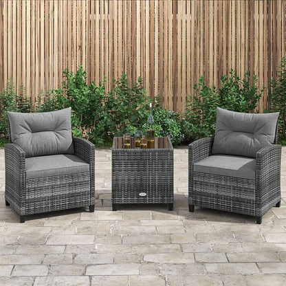 3 Piece Patio Furniture Set Outdoor PE Rattan Conversation Set With Washable Cushions And Tempered Glass Table Grey