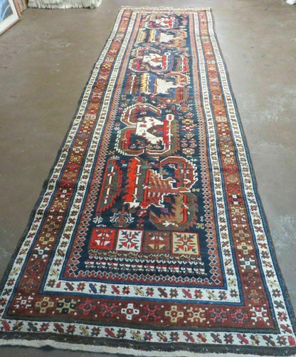 3' 7" X 14' Antique Handmade Caucasian Wool Rug Carpet Nice