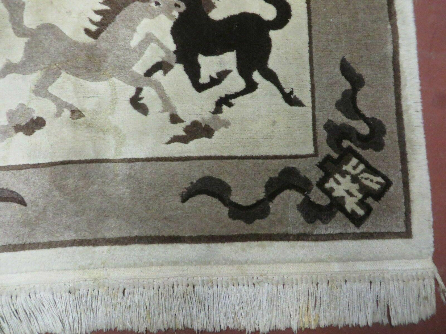 4' X 6' Modern Tibetan Nepal Art Deco Chinese Hand Knotted Wool Rug Horses Nice