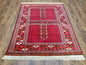 Antique Persian Turkoman Rug 4x5, Hatchli Tekkeh Ersari Red Tribal Rug, Handmade Wool Oriental Carpet, Four Seasons Rug