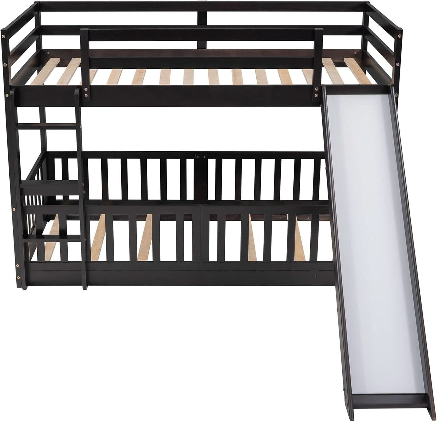 Twin Over Twin Floor Bunk Bed With Slide And Ladder