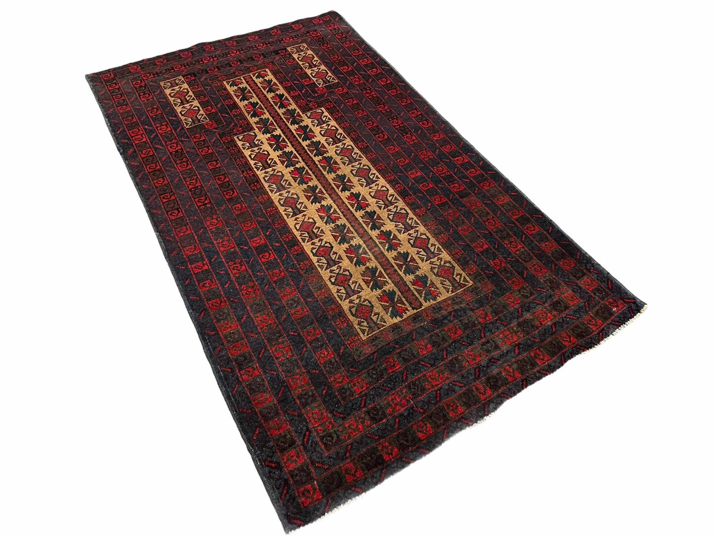 3 X 3.5 New Vintage Handmade Wool Rug Tribal Turkoman Balouch Red Prayer Rug