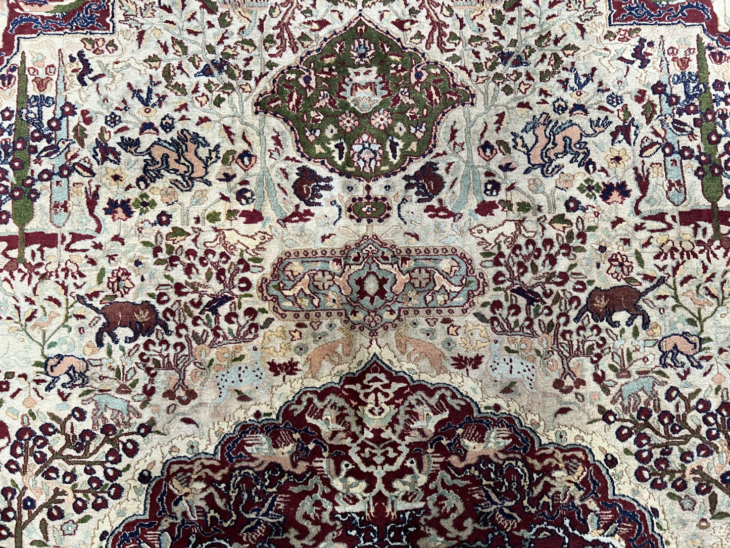Rare Antique Indian Agra Rug, Early 20th Century Indian Carpet, Animal and Angel Motifs, Hunting Scene, Collectible Oriental Carpet, Wow