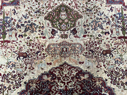 Rare Antique Indian Agra Rug, Early 20th Century Indian Carpet, Animal and Angel Motifs, Hunting Scene, Collectible Oriental Carpet, Wow