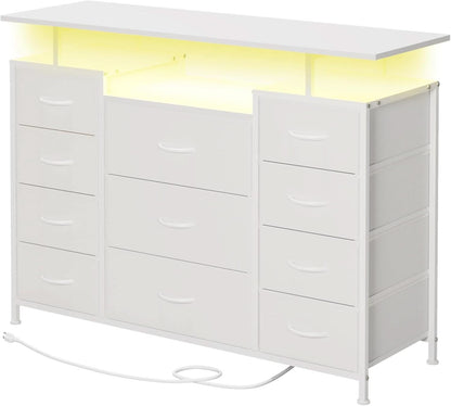 11 Drawer Dresser With Fabric Drawers And Charging Station For Bedroom Storage And Organization
