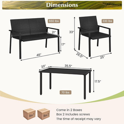 4 Piece Wicker Patio Conversation Set Black Coffee Table