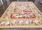 Vintage Chinese Aubusson Savonnerie Flat Pile Rug 9.9 x 14.5 Wool Handwoven Red & Khaki Large Flowers Rug 9x14 - 10x15 Michaelian Kolhberg