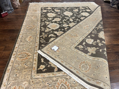 Indo Persian Rug 9x12, Sultanabad Indian Carpet, Dark Brown, Hand Knotted Vintage Wool Rug
