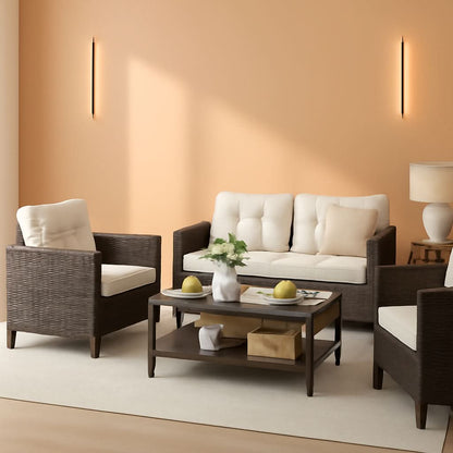 4 Piece Patio Rattan Furniture Set Beige Cushions Outdoor