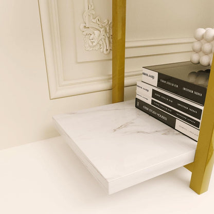 Five Tier Bookshelf Organizer White Faux Marble Metal Open Display