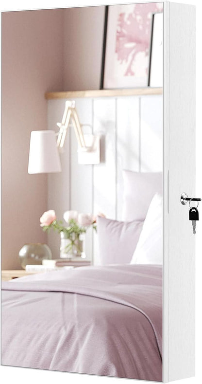 Mirror Jewelry Cabinet Armoire With LED Lights White